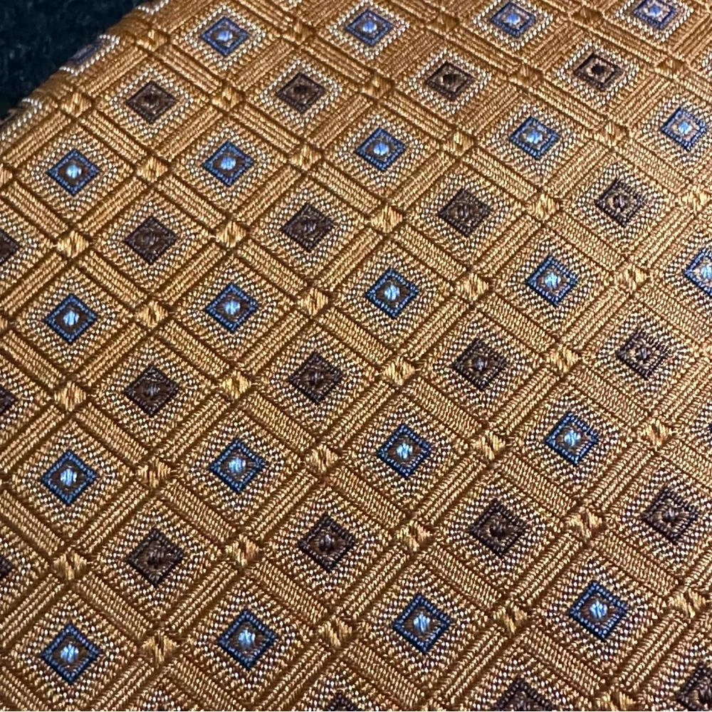 Black Brown 1826 Tie – Rich Pumpkin with Light Blue Squares- 100% Silk